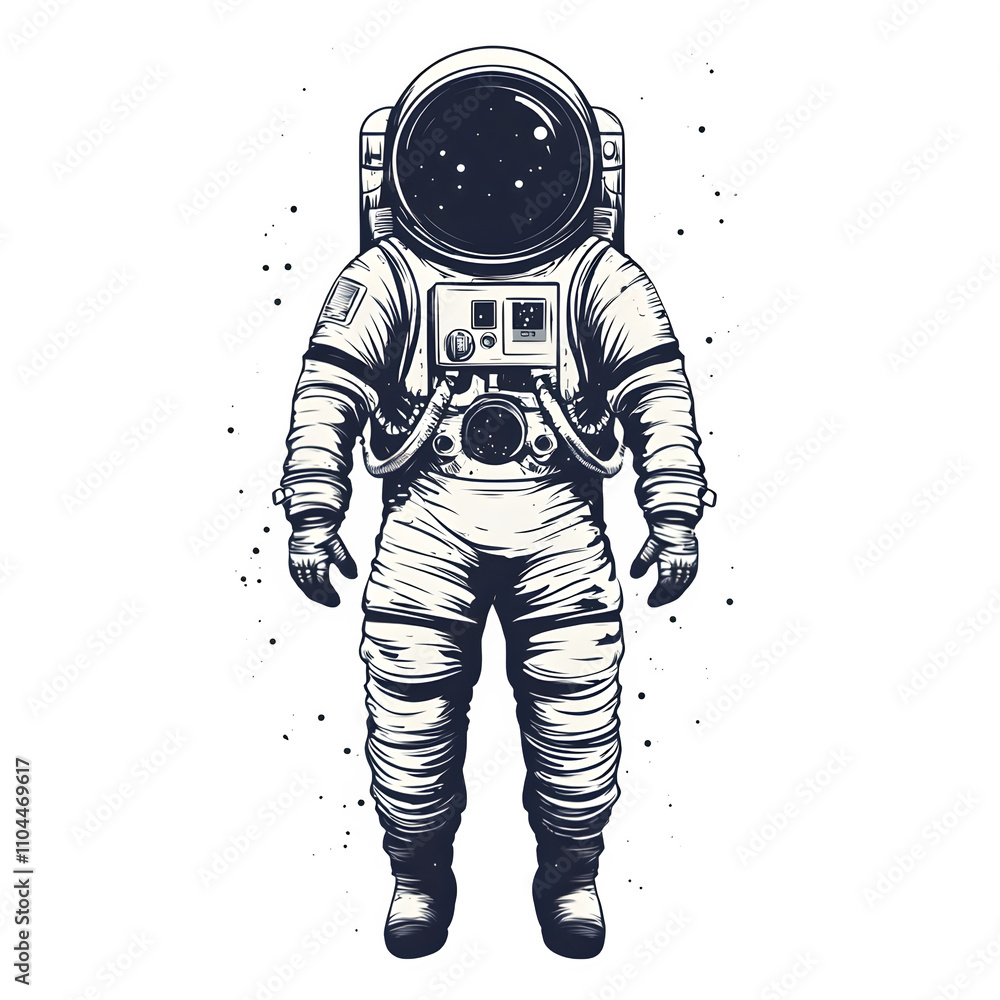 Aufkleber Astronaut in vintage monochrome spacesuit exploring space with action camera on clear background