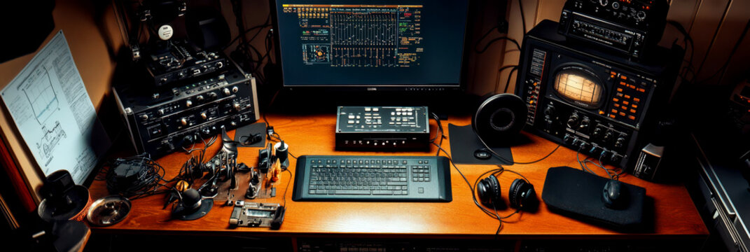 Amateur radio enthusiast station setup celebrating World radio day