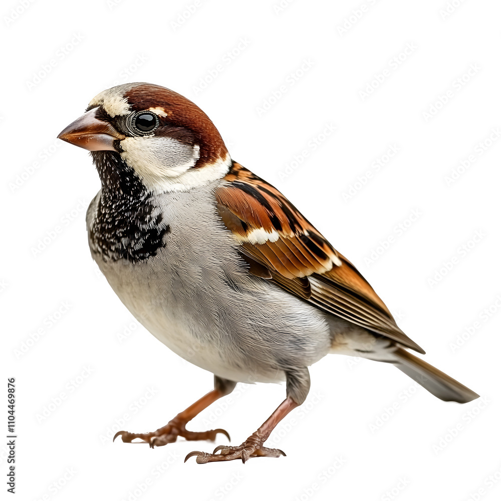 Poster elegant house sparrow posing against a clear backdrop, displaying its vibrant plumage and intricate 