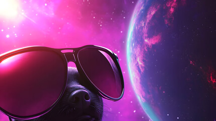 Fototapeta premium Cosmic Canine Adventures Bring Joy and Wonder in a Vibrant Galaxy Backdrop