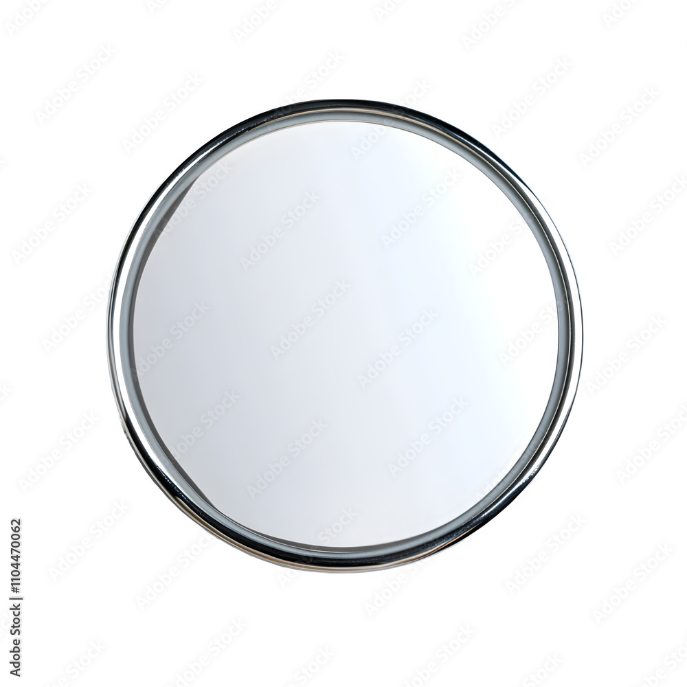 Poster circular mirror with chrome frame and clear background, ideal for beauty and reflection themes