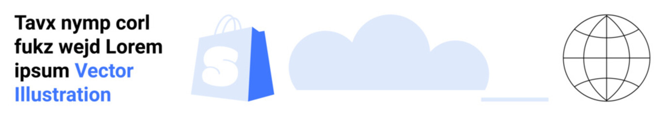 Shopping bag, cloud, and globe symbols in a minimalistic style. Ideal for online shopping, cloud storage, global connectivity, e-commerce, and digital marketing themes. Landing page