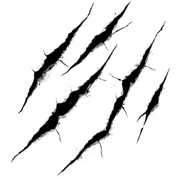 Black claw marks ripping through a clear surface, evoking an ominous and tense atmosphere