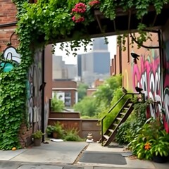 Urban Nature with Vibrant Graffiti