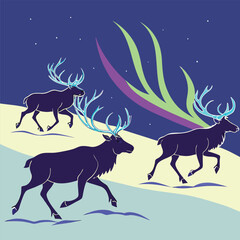 Aurora Run Magical Reindeer Beneath the Northern Lights Illustrator Artwork