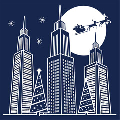 Fototapeta premium A futuristic cityscape where skyscrapers are shaped like towering Christmas trees, each decorated with glowing lights and ornaments Artwork