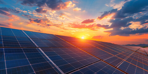 solar panels at sunset renewable green energy Generative AI