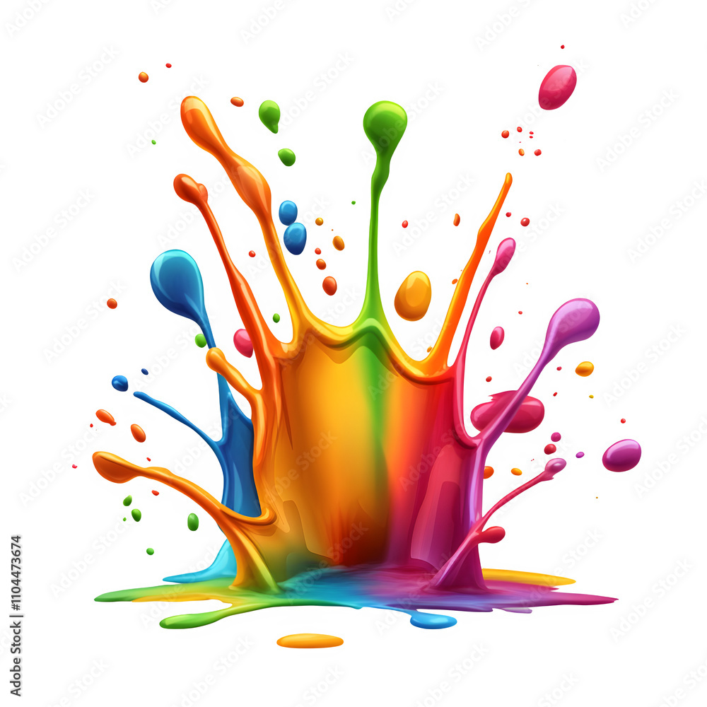 Fototapete vibrant and dynamic crown-like shape created by splashes of rainbow colored paint, isolated on trans