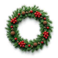 illustration of a holiday wreath with pinecones and ornaments