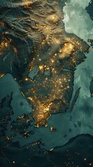 Fototapeta premium This stunning aerial view showcases the intricate network of lights infrastructure and transportation systems that power the global landscape at night