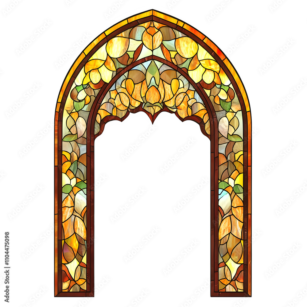 Poster exquisite stained glass arch featuring a floral pattern, perfect for architectural and decorative us