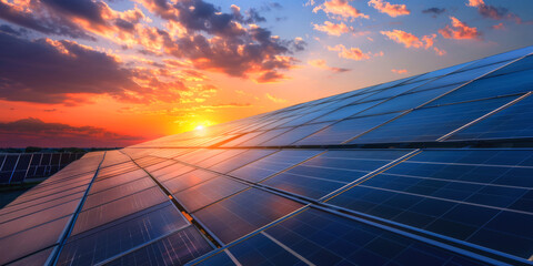 solar panels at sunset renewable green energy Generative AI