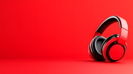 Vibrant Headphones Resting on a Bold Red Background for a Striking Artistic Effect