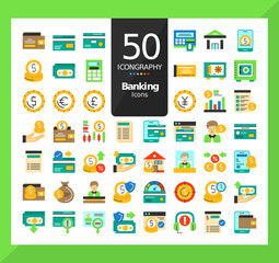 Pack of Banking Flat Style Vector Icons Design