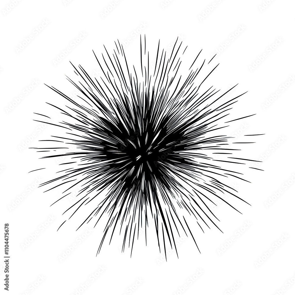 Poster Black radial lines exploding from center creating sunburst effect on transparent background
