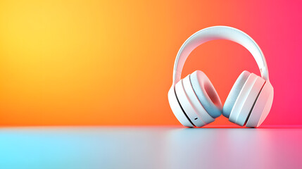 Fototapeta premium Stylish White Headphones on a Vibrant Gradient Background for Modern Audio Enjoyment