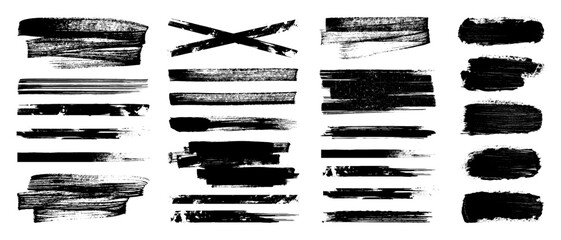 Great creative grunge box - paint texture, brushstrokes with spray splashes, highlighters, underline. Vector stencil lines, diverse brush strokes set. Hand drawn paint lines. Vector graphic set
