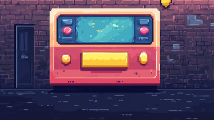 Pixel art landscape battle arena. Game background with vintage animation scene for 8 bit arcade games. Retro pixelated playing view. Vector illustration environment for video game banner promotion.