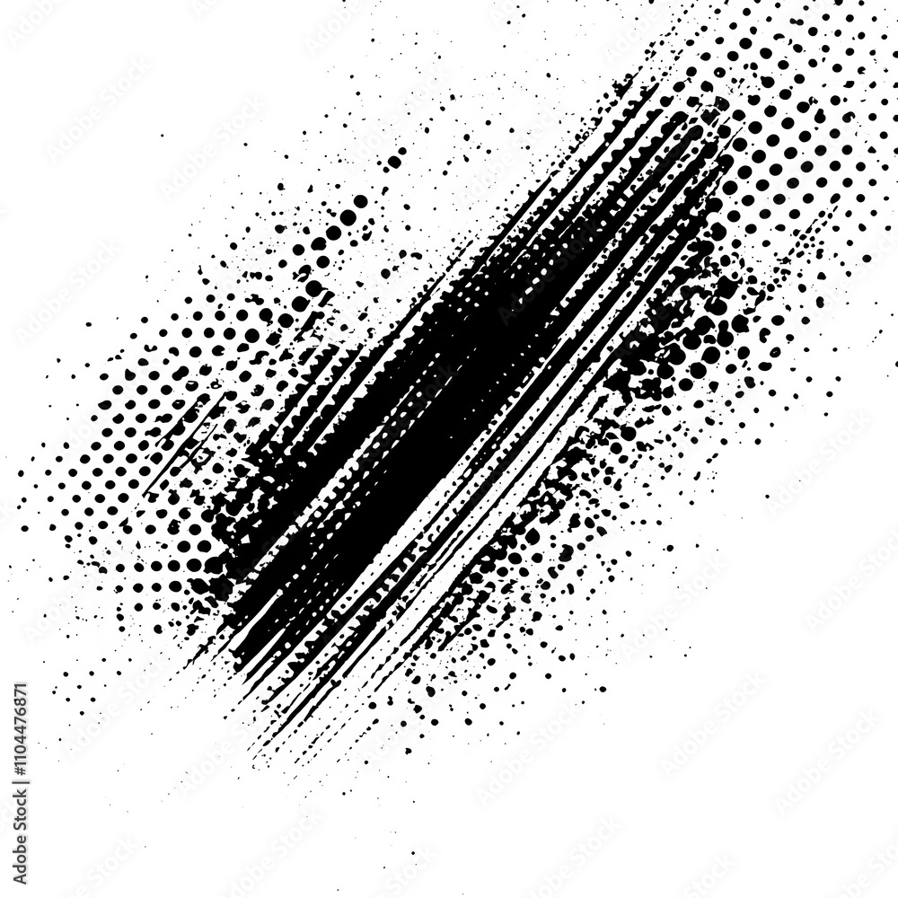 Leinwandbilder Grunge textured design element: black brush strokes and halftone dots on transparent background in diagonal pattern