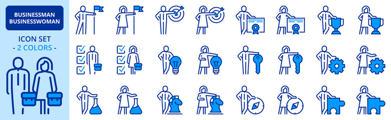 Icons in two colors about businessman and businesswoman