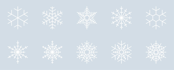 Set of 10 Snowflake Design Isolated on Ice Grey Background - 1/20