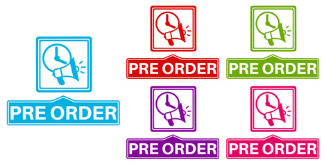 vector set pre order icon sign. order now symbol labels sticker template design illustration	