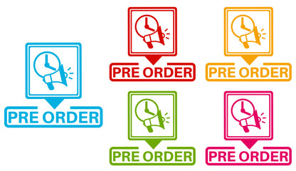 vector set pre order icon sign. order now symbol labels sticker template design illustration	