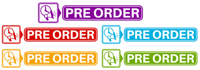 vector set pre order icon sign. order now symbol labels sticker template design illustration	