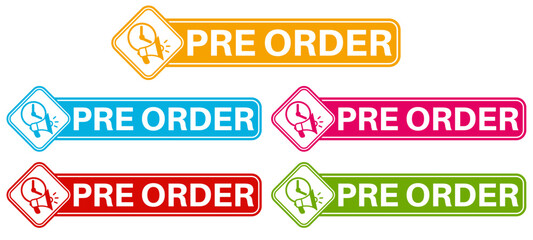 vector set pre order icon sign. order now symbol labels sticker template design illustration	