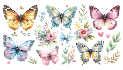 set of butterflies clipart on transparent background