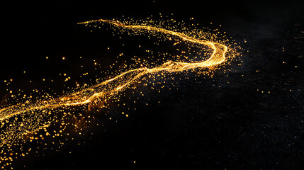Fototapeta premium Curving trail of golden flames flowing gracefully across a dark background