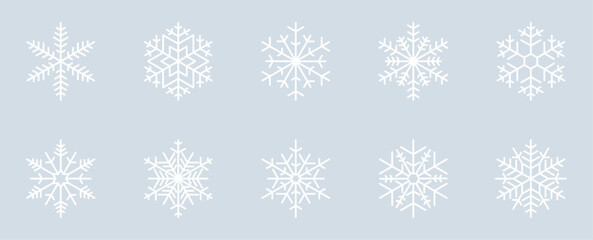 Set of 10 Snowflake Design Isolated on Ice Grey Background - 4/20