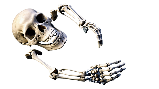 Human Skull and Arm Bones Isolated  
