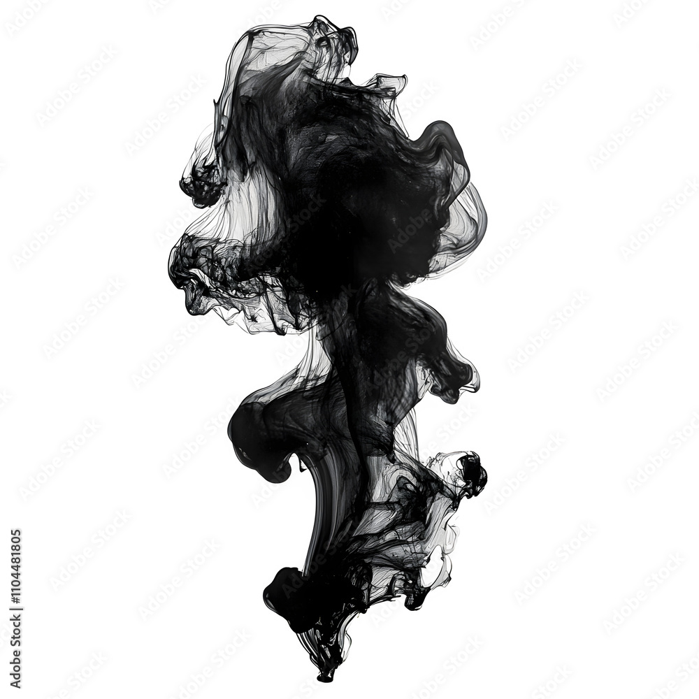 Poster ink cloud creates abstract shapes underwater, perfect for graphic design projects with a clear backd