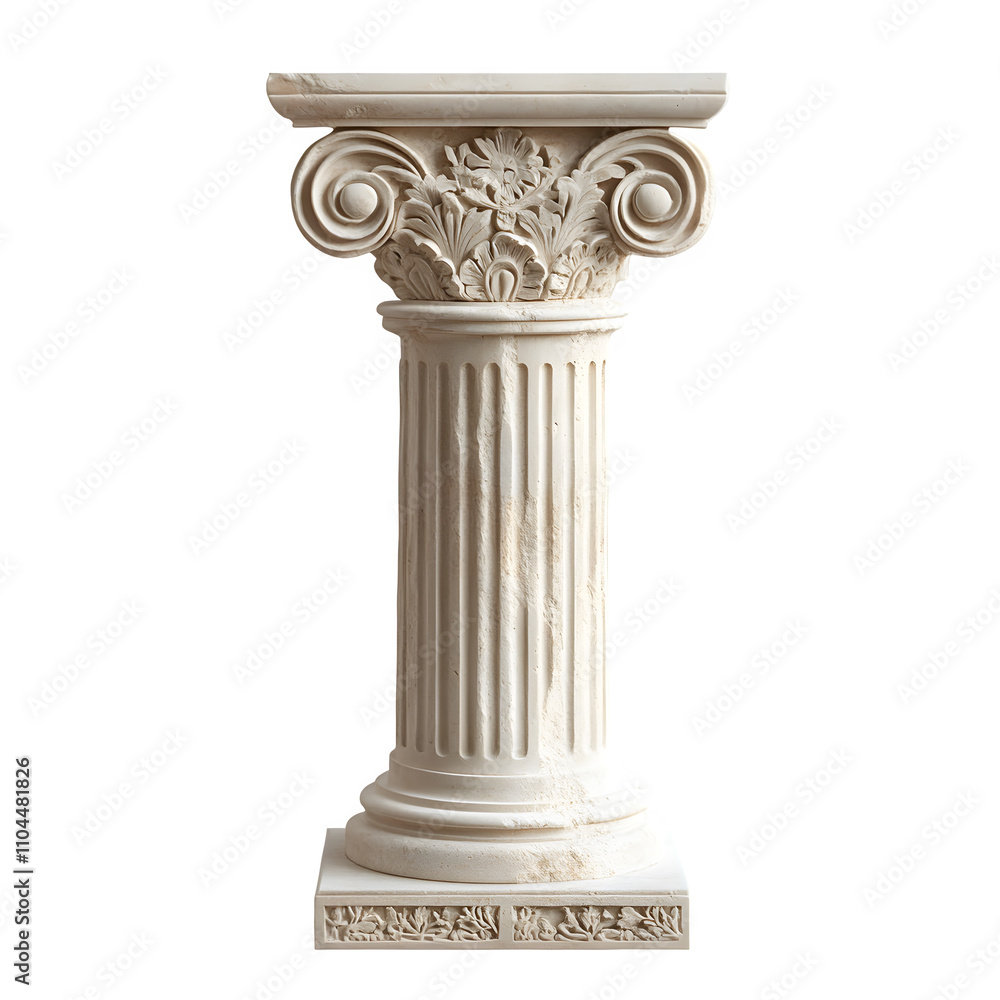 Poster classic column with floral decorations, isolated on transparent background - ideal for history and a
