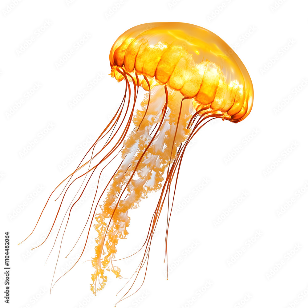 Poster graceful golden jellyfish gliding with elegant tentacles against a clear backdrop