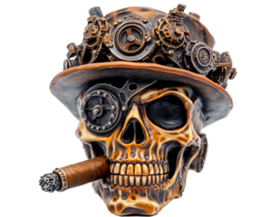 a skull with a cigar in its mouth