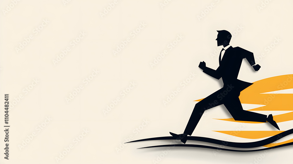 Poster dynamic businessman in motion against a minimalist backdrop with movement elements