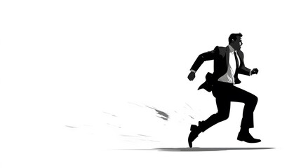 Dynamic Businessman Sprinting Through a Minimalist Environment Showcasing Determination and Speed
