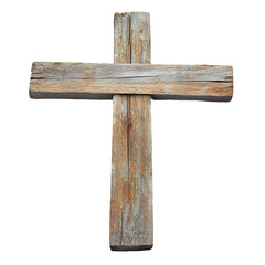 Fototapeta premium Weathered wooden cross isolated on transparent background, symbolizing faith, history, and remembrance