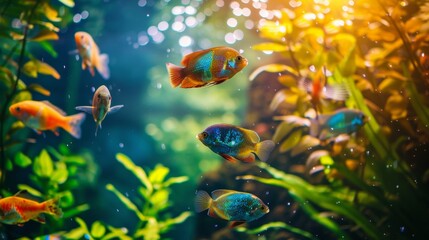 Fototapeta premium Colorful tropical fish swimming in vibrant underwater scenery