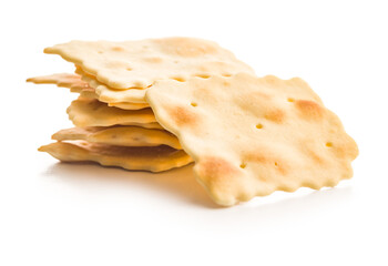 A crispy salted crackers isolated on white background.