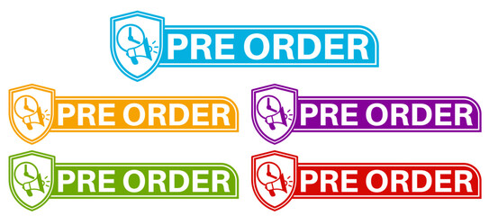 set pre order sign icon banner, tag, sticker social media template design vector illustration	