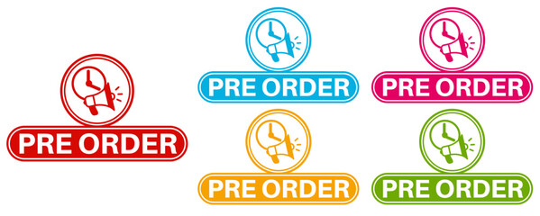 set pre order sign icon banner, tag, sticker social media template design vector illustration	