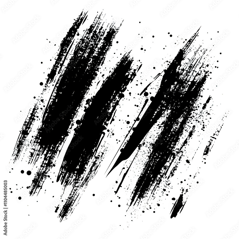 Leinwandbilder Energetic black brushstrokes and splatters create a dynamic abstract design on a transparent background, ideal for adding a grunge touch to any project