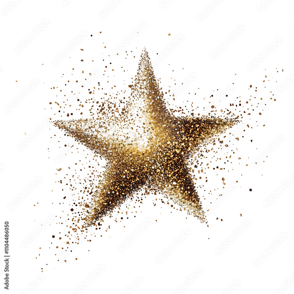 Poster shimmering golden glitter particles create a star shape perfect for festive designs and see-through 