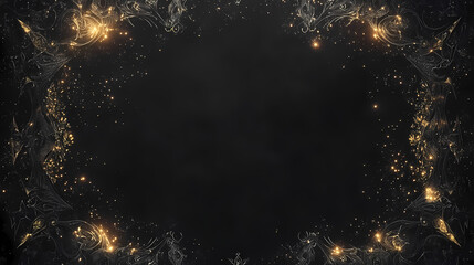 Shadowy black frame, border of glowing christmas sigils and arcane patterns. Arcane. Illustration