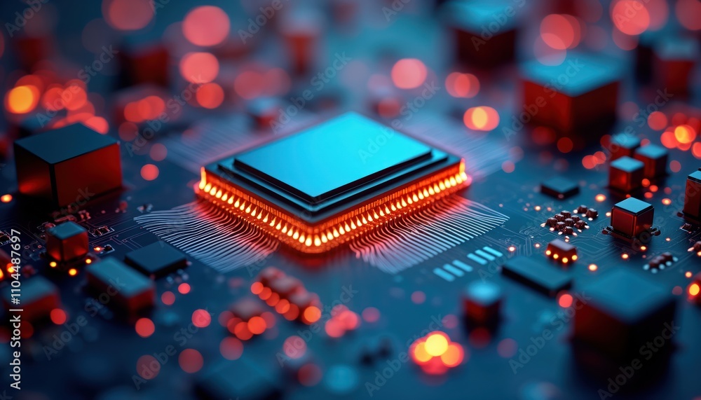 Aufkleber Closeup tech hardware motherboard. Circuit cpu microchip digital ai generative illustration. Details show tech components. Advanced computer tech. Modern electronics. Future tech concept. Electronic
