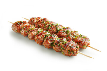 Chicken  Kebob on skewers in a white background