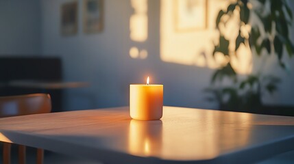 Here's a description inspired by stock image descriptions, under 100 characters:  Warm candlelight illuminates a minimalist table.